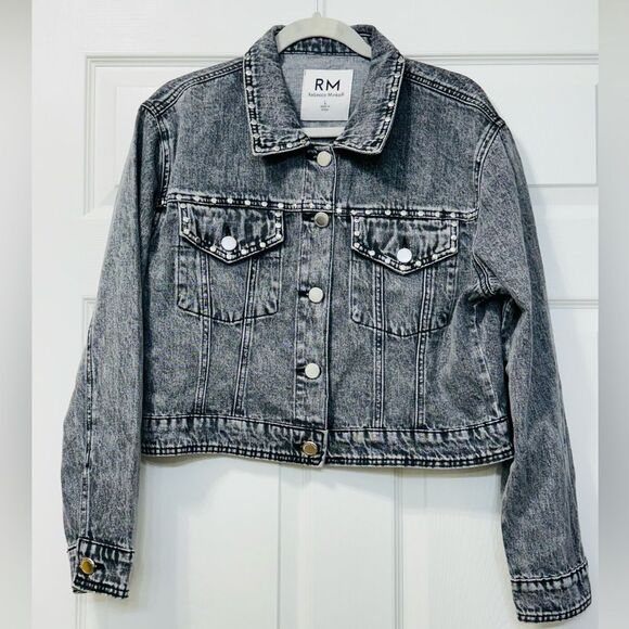 Rebecca Minkoff Jackets & Blazers - NWOT Rebecca Minkoff Studded Light Black Wash Denim Jean Jacket Women’s Sz L